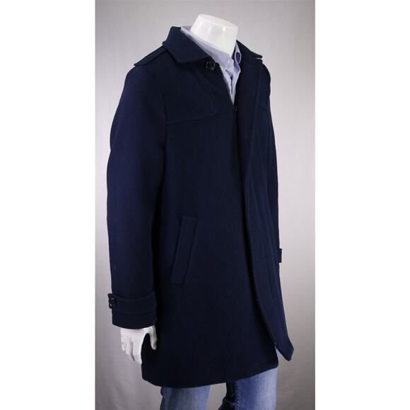 Andrew Marc New York Navy Blue Twill Zip Front 3/4 Length Wool Coat Large - Picture 5 of 11